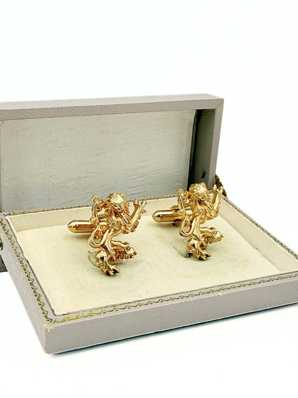 Neo Classic Heraldic Style Double Tailed Lion Rampant Griffin Cufflinks